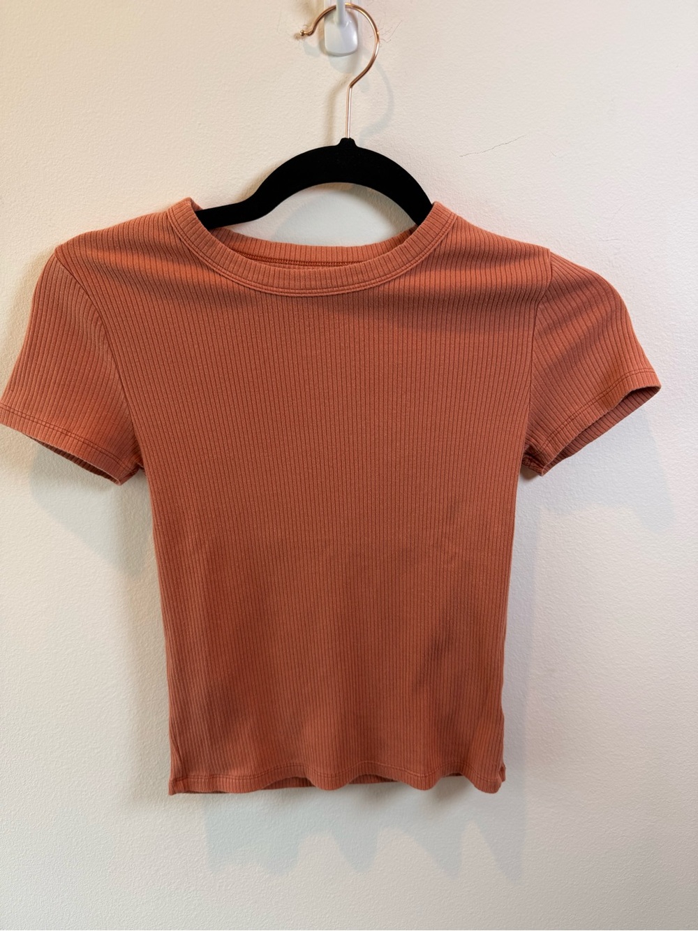 Women's Ribbed Short Sleeve Baby Tee - Rust